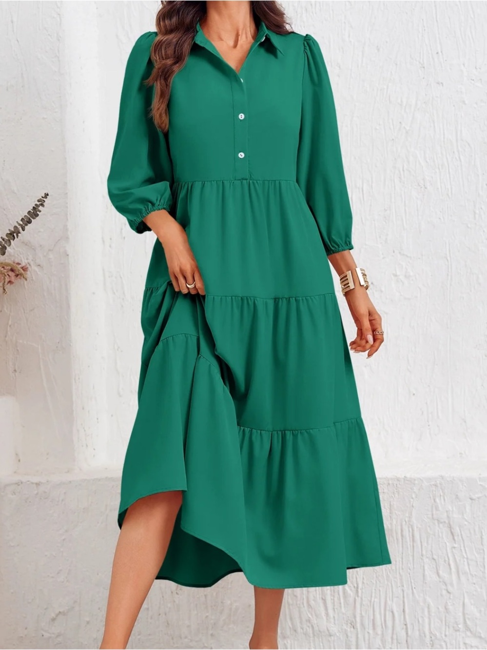 Green Tiered Button-Front Midi Dress- NWT - Size L